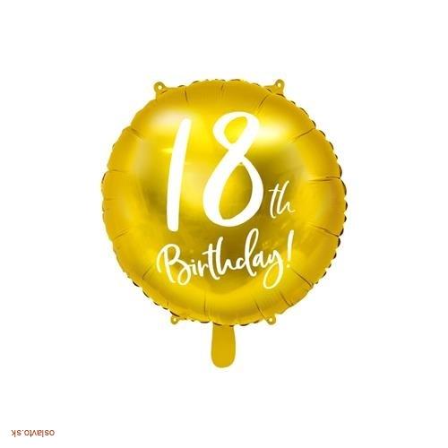 FÓLIOVÝ BALÓNIK ZLATÝ - 18TH BIRTHDAY - 45 CM
