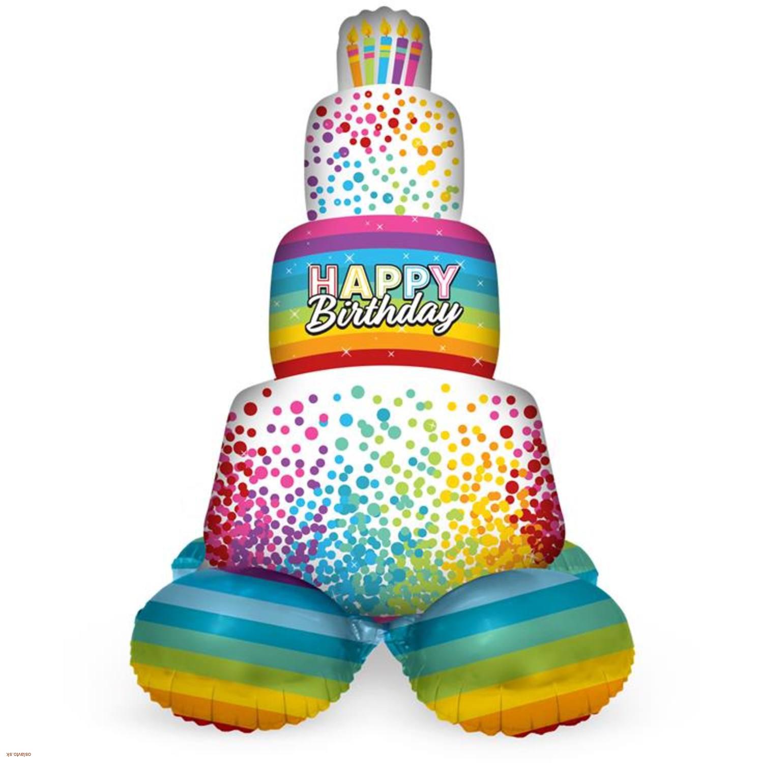 FÓLIOVÝ BALÓNIK STOJACI NARODENINOVÁ TORTA DÚHOVÁ - HAPPY BIRTHDAY 72 CM