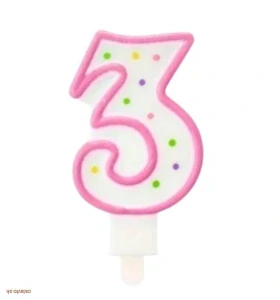 TORTOVÁ SVIEČKA - ČÍSLO 3 / RUŽOVÁ BODKY