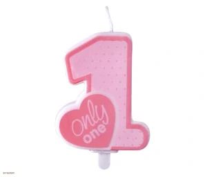 TORTOVÁ SVIEČKA - ČÍSLO 1 / RUŽOVÁ SO SRDIEČKOM