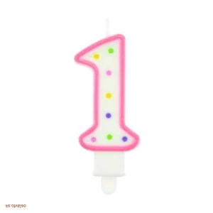 TORTOVÁ SVIEČKA - ČÍSLO 1 / RUŽOVÁ BODKY