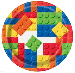 Papierové párty taniere Stavebné kocky 18 cm – 8 ks