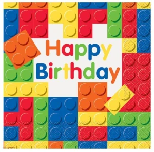 Papierové obrúsky Stavebné kocky Happy Birthday 33 × 33 cm – 16 ks