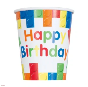 Papierové poháre Stavebné kocky Happy Birthday 270 ml – 8 ks
