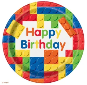 Papierové taniere Stavebné kocky Happy Birthday 22 cm – 8 ks