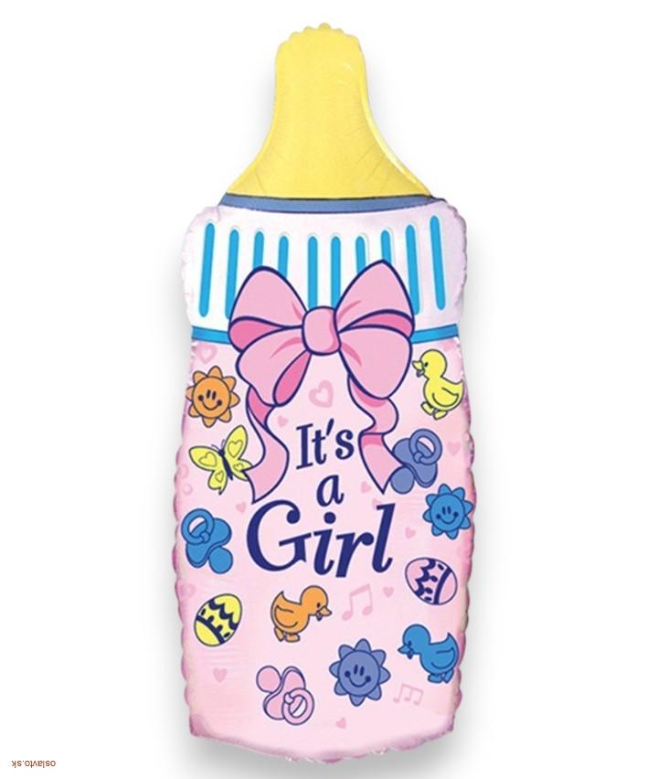 Fóliový balón It’s a Girl – detská fľaša pre baby shower a oslavu narodenia dievčatka