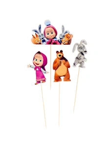 Zápichy do torty / candy bar - Máša a Medveď 4 ks