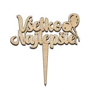 Zápich do torty - Všetko najlepšie - drevený s balónmi