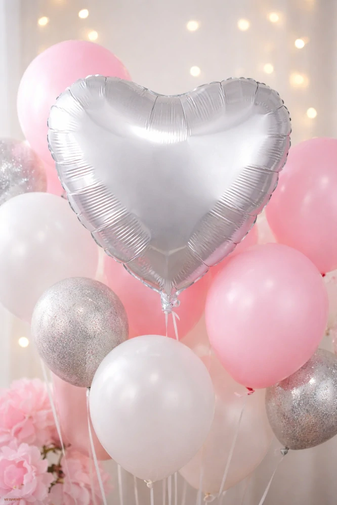 FÓLIOVÝ BALÓN SRDCE / STRIEBORNÝ / 43 CM