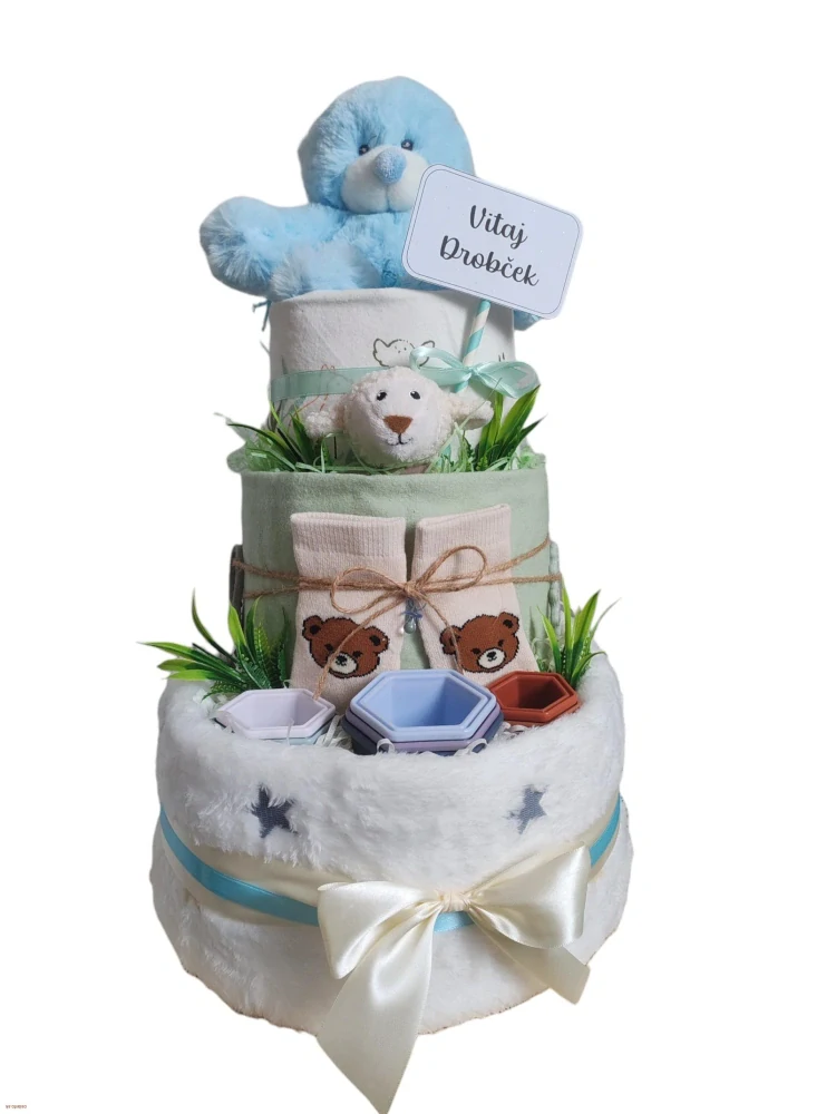 Plienková torta pre chlapca – dar pre novorodenca s výbavou