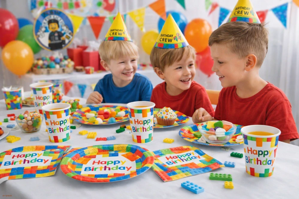 Papierové párty taniere Stavebné kocky 18 cm – 8 ks