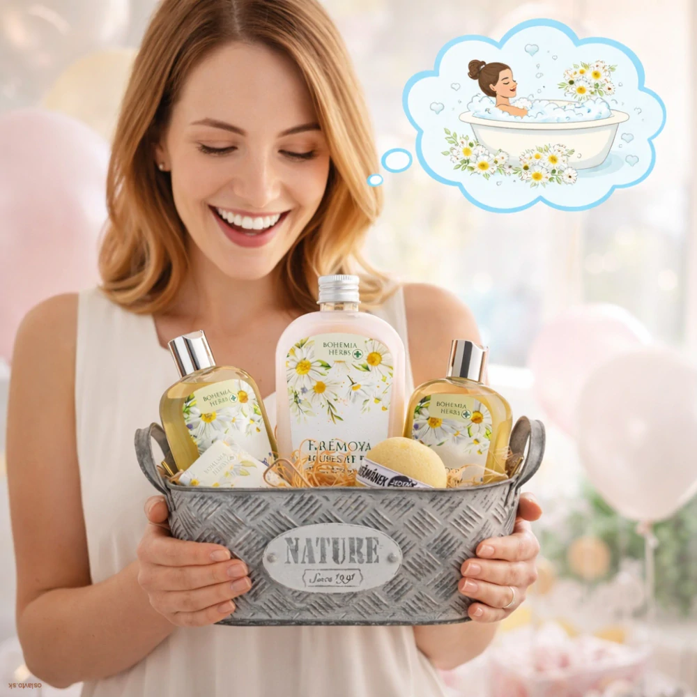 Darčekový kôš s kozmetikou s olejom zo semien konope – plechový box