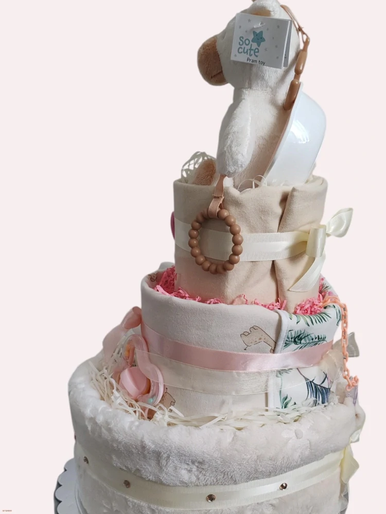 Plienková torta pre dievčatko – originálny darček k narodeniu bábätka