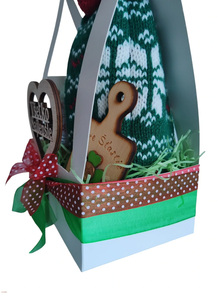 Darčekový box VŠETKO NAJLEPŠIE – víno, šálka, sviečky a drevený lopárik so šťastím