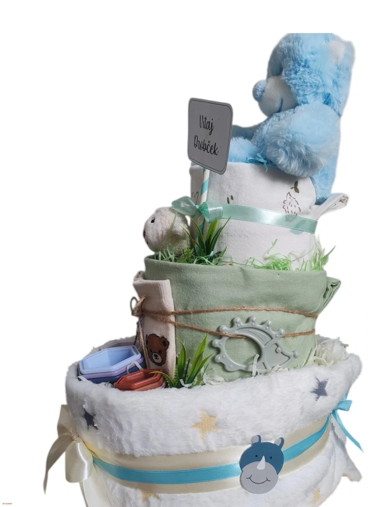 Plienková torta pre chlapca – dar pre novorodenca s výbavou