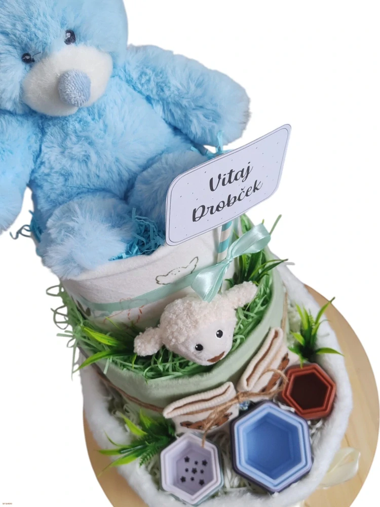 Plienková torta pre chlapca – dar pre novorodenca s výbavou