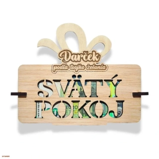 Vtipný drevený darček / Obálka na peniaze - Svätý pokoj 